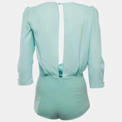 Elisabetta Franchi Blue Crepe & Jersey Draped Long Sleeve Bodysuit M