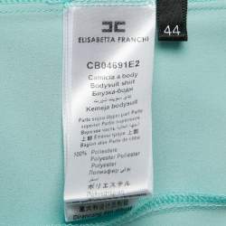 Elisabetta Franchi Blue Crepe & Jersey Draped Long Sleeve Bodysuit M