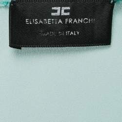 Elisabetta Franchi Blue Crepe & Jersey Draped Long Sleeve Bodysuit M