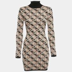 Pre Owned Elisabetta Franchi Black/Pink Logo Intarsia Knit Mini Dress S