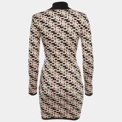 Pre Owned Elisabetta Franchi Black/Pink Logo Intarsia Knit Mini Dress S