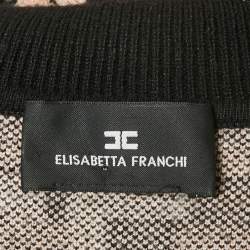 Pre Owned Elisabetta Franchi Black/Pink Logo Intarsia Knit Mini Dress S