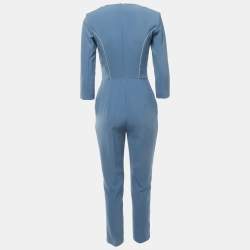 Elisabetta Franchi Blue Crepe Lapel Detail Jumpsuit S