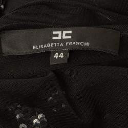 Pre Owned Elisabetta Franchi Black Striped Sequined Mesh Sleeveless Long Dress L