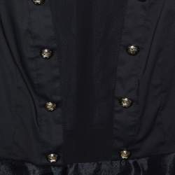 Elisabetta Franchi Black Cotton & Organza Trim Top M