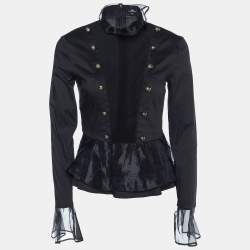 Elisabetta Franchi Black Cotton & Organza Trim Top M