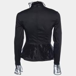 Elisabetta Franchi Black Cotton & Organza Trim Top M