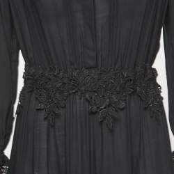 Pre Owned Elisabetta Franchi Black Crepe Lace Trimmed Maxi Dress M