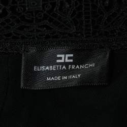 Pre Owned Elisabetta Franchi Black Crepe Lace Trimmed Maxi Dress M