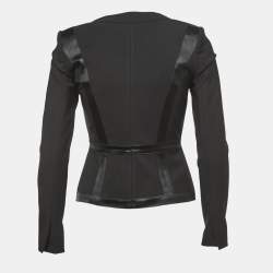 Pre Owned Elisabetta Franchi Black Nylon Satin Trimmed Tailored Blazer S