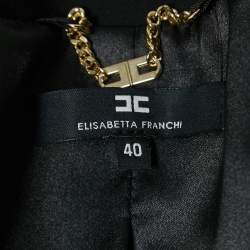 Pre Owned Elisabetta Franchi Black Nylon Satin Trimmed Tailored Blazer S