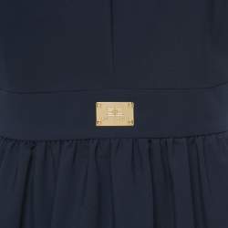Pre Owned Elisabetta Franchi Navy Blue Crepe Peter Pan Collar Mini Dress M