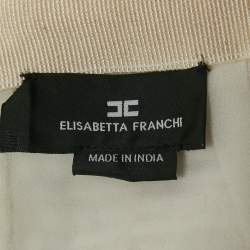 Pre Owned Elisabetta Franchi White Tweed Chain Embellished Fringed Skirt S