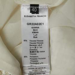 Pre Owned Elisabetta Franchi White Tweed Chain Embellished Fringed Skirt S