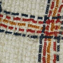 Pre Owned Elisabetta Franchi White Tweed Chain Embellished Fringed Skirt S