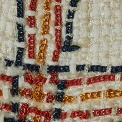 Pre Owned Elisabetta Franchi White Tweed Chain Embellished Fringed Skirt S