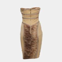 Elisabetta Franchi Beige/Brown Silk Corset Insert Ruched Strapless Mini Dress S