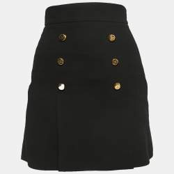 Elisabetta Franchi Black Crepe Logo Buttoned Mini Skirt S