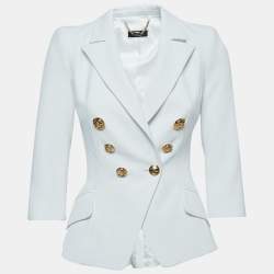  Elisabetta Franchi White Crepe Double Breasted Blazer S