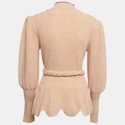 Elisabetta Franchi Light Pink Knit Belted Turtleneck Sweater M