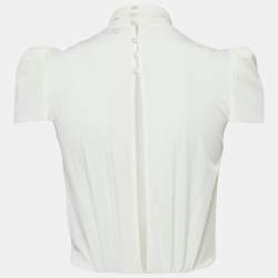 Pre Owned Elisabetta Franchi Off White Stretch Crepe Neck Bow Detailed Bodysuit S