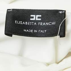 Pre Owned Elisabetta Franchi Off White Stretch Crepe Neck Bow Detailed Bodysuit S
