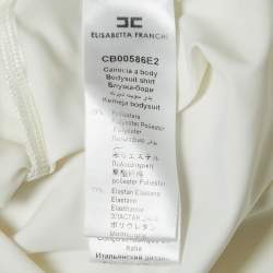 Pre Owned Elisabetta Franchi Off White Stretch Crepe Neck Bow Detailed Bodysuit S