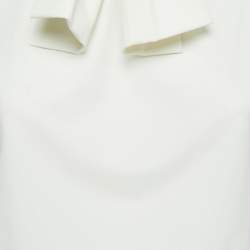 Pre Owned Elisabetta Franchi Off White Stretch Crepe Neck Bow Detailed Bodysuit S