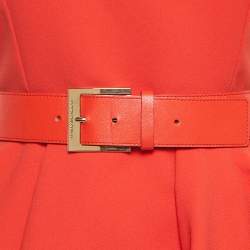 Pre Owned Elisabetta Franchi Orange Crepe Sleeveless Belted Mini Dress S
