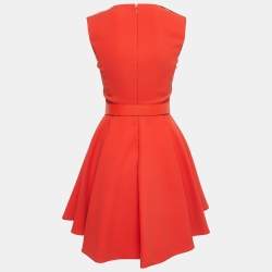 Pre Owned Elisabetta Franchi Orange Crepe Sleeveless Belted Mini Dress S