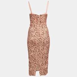 Pre Owned Elisabetta Franchi Light Pink Print Crepe Lace Trimmed Strappy Midi Dress S