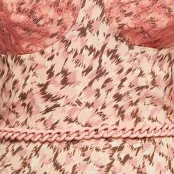 Pre Owned Elisabetta Franchi Light Pink Print Crepe Lace Trimmed Strappy Midi Dress S