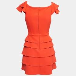 Pre Owned Elisabetta Franchi Orange Crepe Tiered Mini Dress S