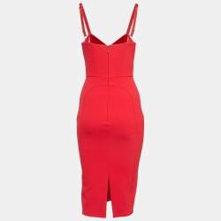 Pre Owned Elisabetta Franchi Red Crepe Chain Strap Fitted Short Dress M