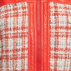 Pre Owned Elisabetta Franchi Red Tweed Zip Front Belted Sleeveless Mini Dress S