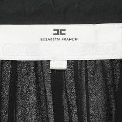 Pre Owned Elisabetta Franchi Black Cotton & Crepe Flare Fit Blouse S
