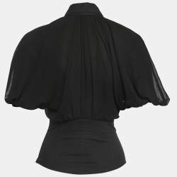Pre Owned Elisabetta Franchi Black Cotton & Crepe Flare Fit Blouse S