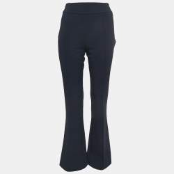 Elisabetta Franchi Navy Blue Crepe Flared High Waist Trousers M