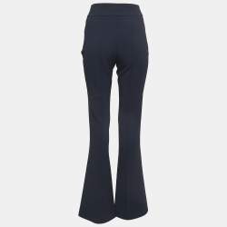 Elisabetta Franchi Navy Blue Crepe Flared High Waist Trousers M