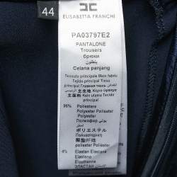 Elisabetta Franchi Navy Blue Crepe Flared High Waist Trousers M