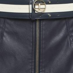 Pre Owned Elisabetta Franchi Navy Blue Faux Leather Belted Midi Skirt M