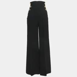 Pre Owned Elisabetta Franchi Black Crepe High Waist Wide Leg Trousers M