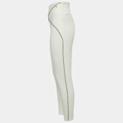 Pre Owned Elisabetta Franchi Off White Stretch Nylon Chain Detailed Skinny Fit Trousers M