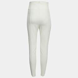 Pre Owned Elisabetta Franchi Off White Stretch Nylon Chain Detailed Skinny Fit Trousers M