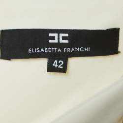 Pre Owned Elisabetta Franchi Off White Stretch Nylon Chain Detailed Skinny Fit Trousers M