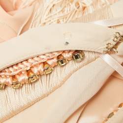 Pre Owned Elisabetta Franchi Orange Nylon Embellished Halter Neck Fringed Mini Dress S