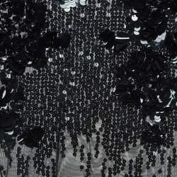 Pre Owned Elisabetta Franchi Black Floral Sequined Tulle Bodysuit S