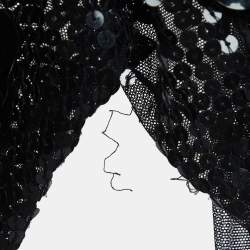 Pre Owned Elisabetta Franchi Black Floral Sequined Tulle Bodysuit S