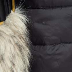 Pre Owned Elisabetta Franchi Black Quilted Nylon Faux Fur Trimmed Zip Front Padded Jacket L