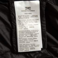 Pre Owned Elisabetta Franchi Black Quilted Nylon Faux Fur Trimmed Zip Front Padded Jacket L